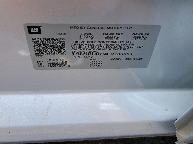 Aukcja sprzedaży 2020 Chevrolet Suburban, vin: 1GNSKHKC4LR100859, numer aukcji: 57017056