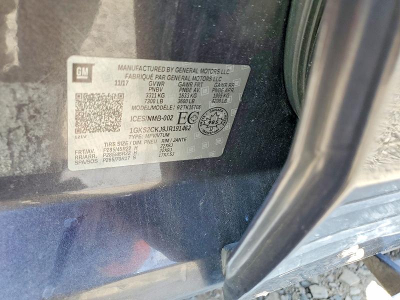 59118576 :رقم المزاد ، 1GKS2CKJ9JR191462 vin ، 2018 Gmc Yukon مزاد بيع