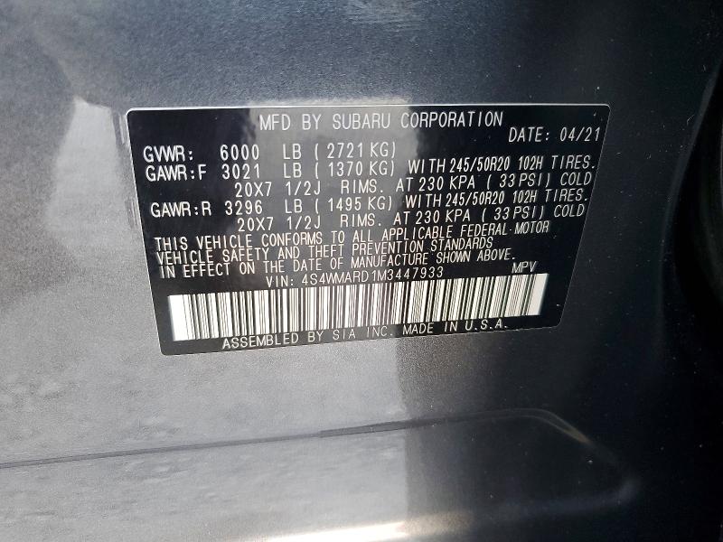 Aukcja sprzedaży 2021 Subaru Ascent, vin: 4S4WMARD1M3447933, numer aukcji: 59228076