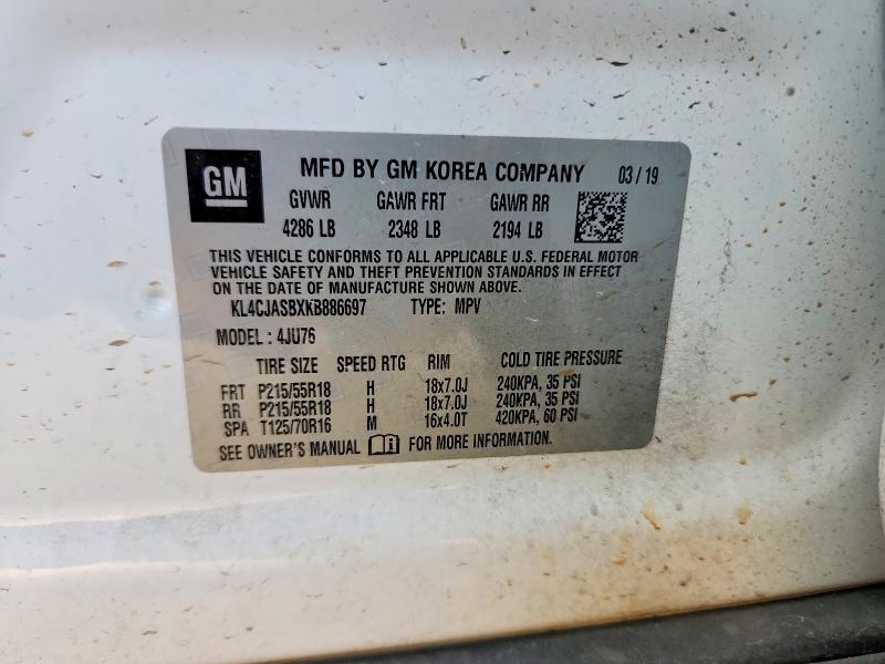 2019 Buick Encore მანქანა იყიდება აუქციონზე, vin: KL4CJASBXKB886697, აუქციონის ნომერი: 85971875