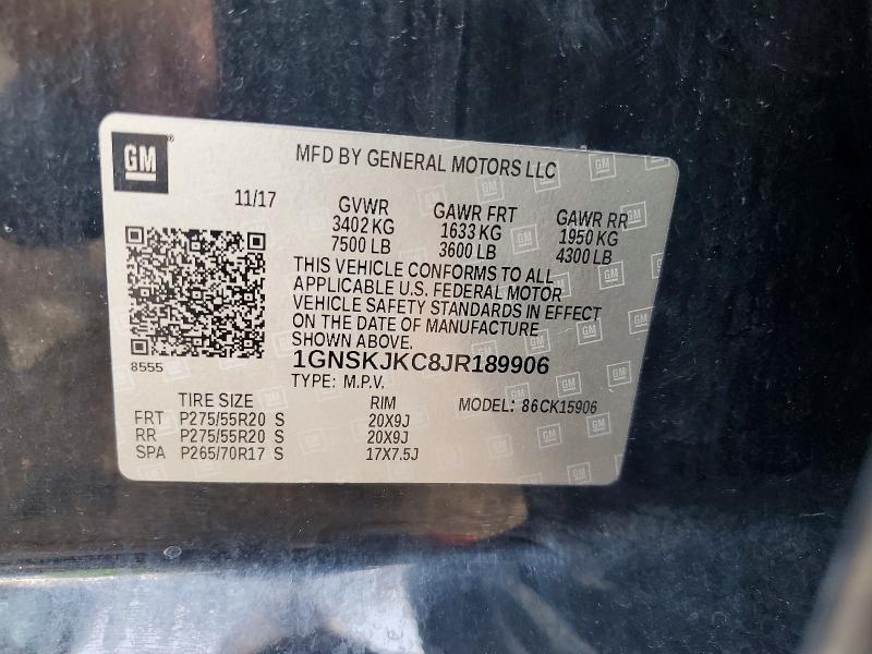 Продажа на аукционе авто 2018 Chevrolet Suburban, vin: 1GNSKJKC8JR189906, номер лота: 58147056