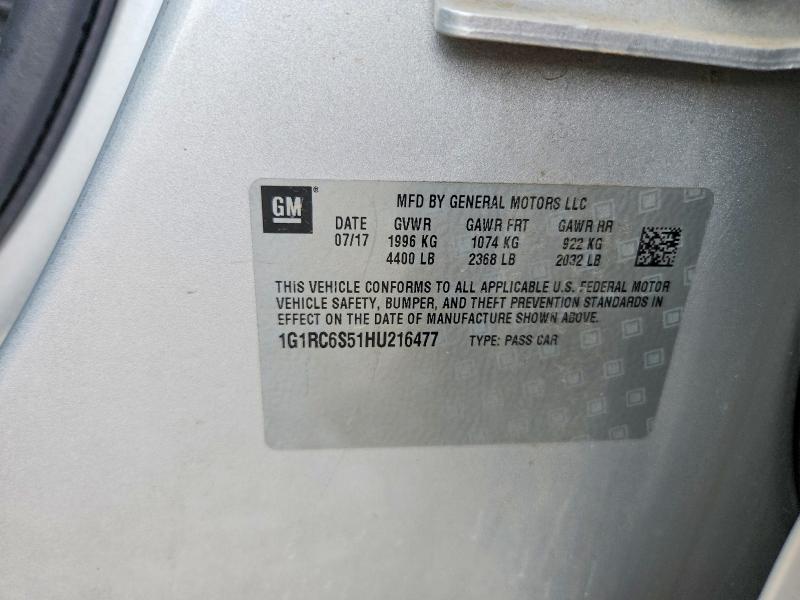 59110096 :رقم المزاد ، 1G1RC6S51HU216477 vin ، 2017 Chevrolet Volt مزاد بيع
