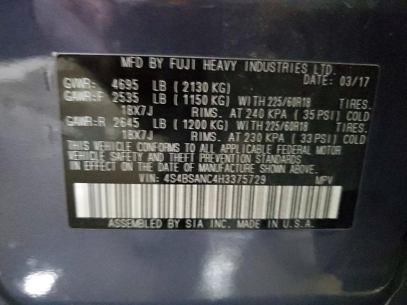 Продажа на аукционе авто 2017 Subaru Outback, vin: 4S4BSANC4H3375729, номер лота: 55758966