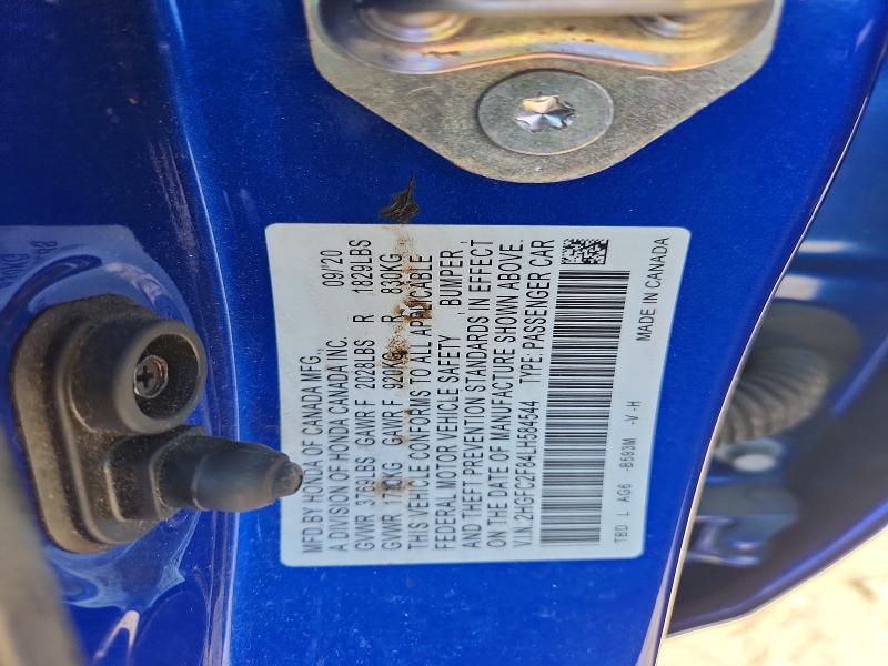 Продаж на аукціоні авто 2020 Honda Civic, vin: 2HGFC2F84LH584544, номер лоту: 55795026