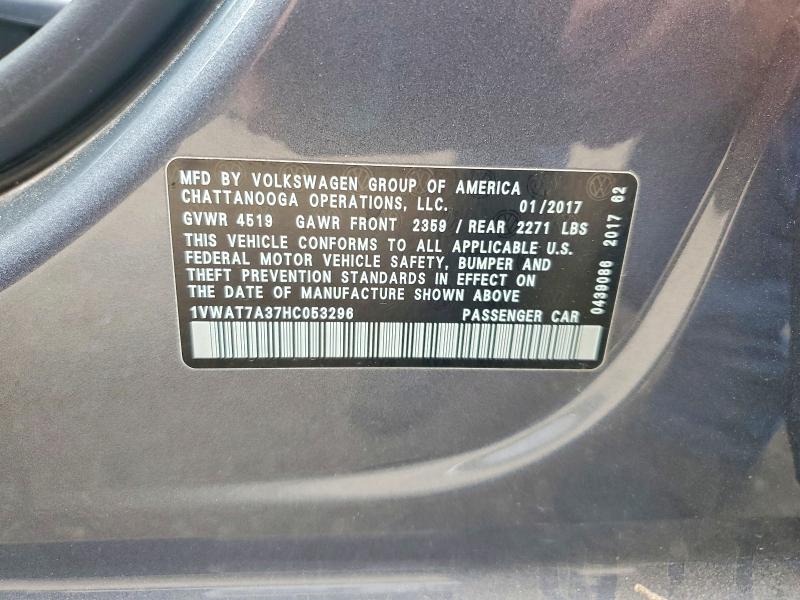 Продаж на аукціоні авто 2017 Volkswagen Passat, vin: 1VWAT7A37HC053296, номер лоту: 56823476
