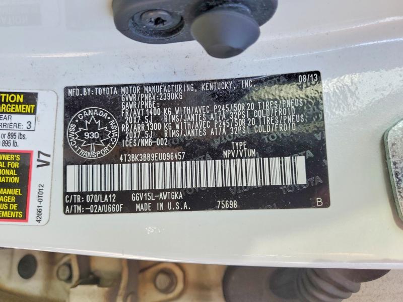 2014 Toyota Venza მანქანა იყიდება აუქციონზე, vin: 4T3BK3BB9EU096457, აუქციონის ნომერი: 57323466