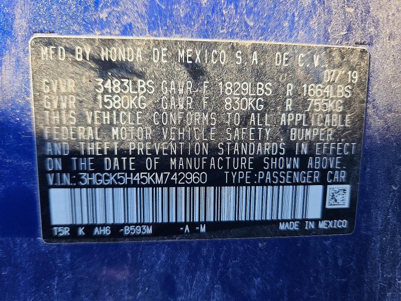 Aukcja sprzedaży 2019 Honda Fit, vin: 3HGGK5H45KM742960, numer aukcji: 57415746