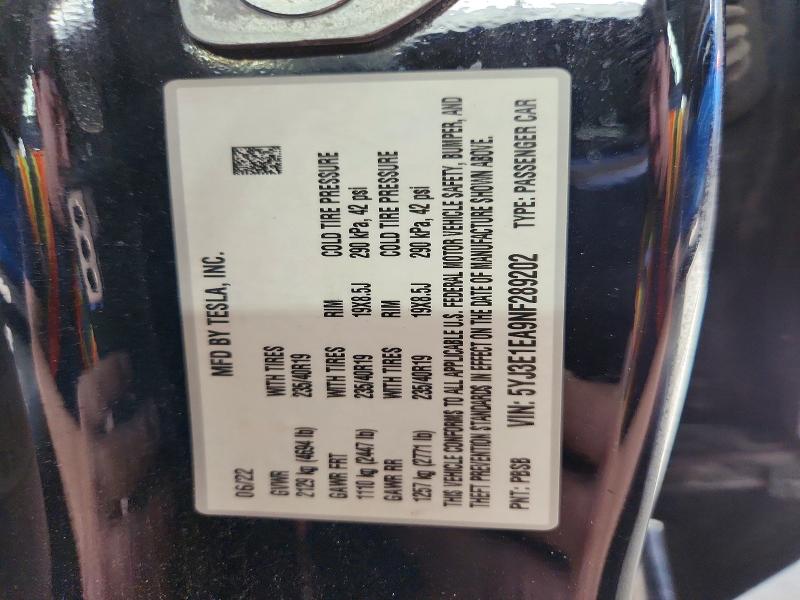 2022 Tesla Model 3 მანქანა იყიდება აუქციონზე, vin: 5YJ3E1EA9NF289202, აუქციონის ნომერი: 57901646