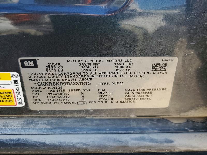 2013 Gmc Acadia მანქანა იყიდება აუქციონზე, vin: 1GKKRSKD9DJ237813, აუქციონის ნომერი: 57862516