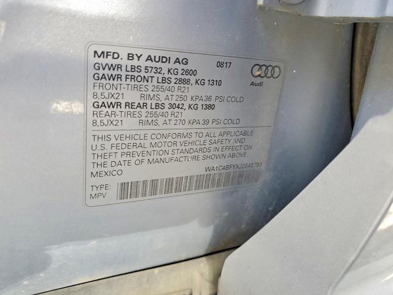 Продажа на аукционе авто 2018 Audi Sq5, vin: WA1C4BFYXJ2048793, номер лота: 58648276