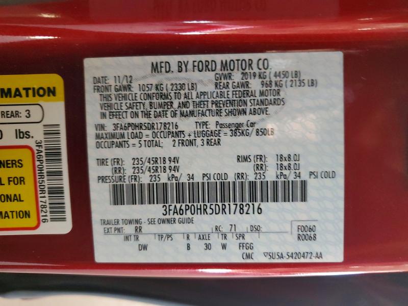 56810486 :رقم المزاد ، 3FA6P0HR5DR178216 vin ، 2013 Ford Fusion مزاد بيع