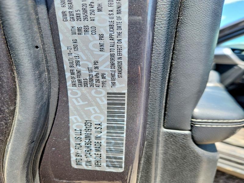 57321026 :رقم المزاد ، 1C4RJKBG4M8191231 vin ، 2021 Jeep Grand Cherokee مزاد بيع