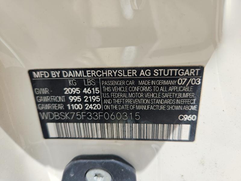 Продажа на аукционе авто 2003 Mercedes-benz Sl, vin: WDBSK75F33F060315, номер лота: 58201486