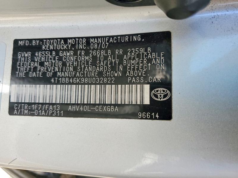 56186856 :رقم المزاد ، 4T1BB46K98U032822 vin ، 2008 Toyota Camry مزاد بيع