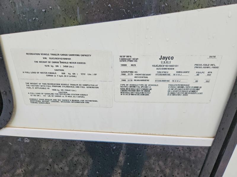 Продаж на аукціоні авто 2016 Jayc Trailers, vin: 1UJCJSCV1G1940101, номер лоту: 57780136