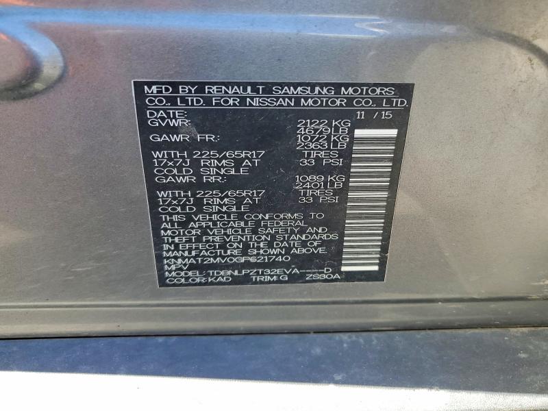 Aukcja sprzedaży 2016 Nissan Rogue, vin: KNMAT2MV0GP621740, numer aukcji: 57884696