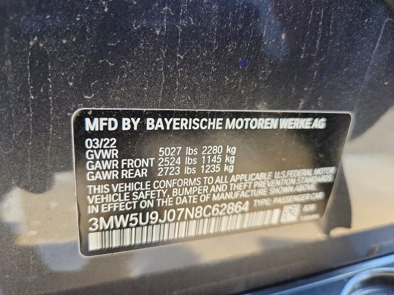 57628926 :رقم المزاد ، 3MW5U9J07N8C62864 vin ، 2022 Bmw M340xi مزاد بيع