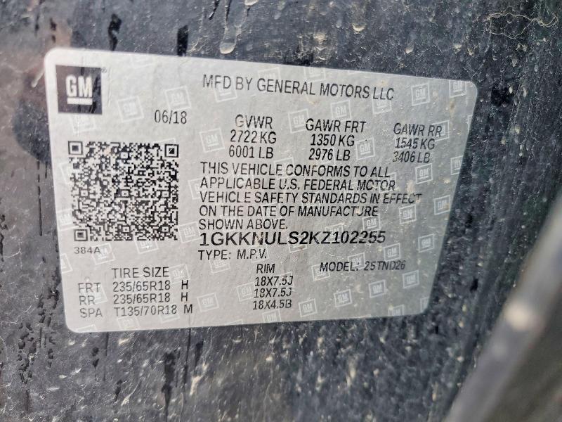 2019 Gmc Acadia მანქანა იყიდება აუქციონზე, vin: 1GKKNULS2KZ102255, აუქციონის ნომერი: 55883516