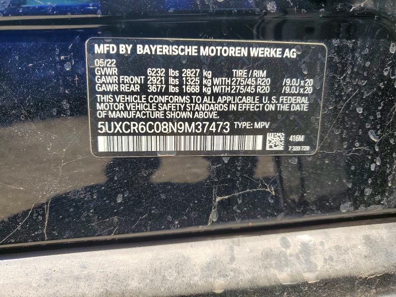 57914726 :رقم المزاد ، 5UXCR6C08N9M37473 vin ، 2022 Bmw X5 مزاد بيع