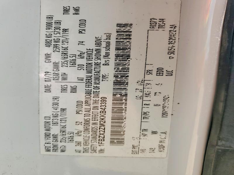 Aukcja sprzedaży 2019 Ford Transit, vin: 1FBZX2ZM2KKB43399, numer aukcji: 55515936