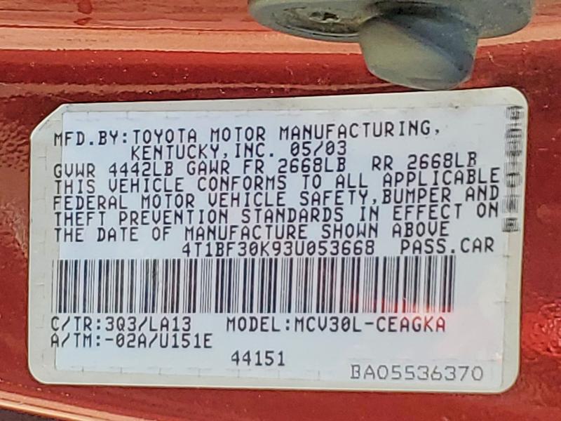 Aukcja sprzedaży 2003 Toyota Camry, vin: 4T1BF30K93U053668, numer aukcji: 57537166