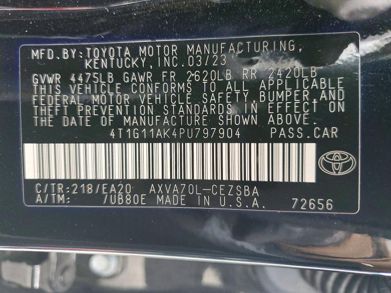 Aukcja sprzedaży 2023 Toyota Camry, vin: 4T1G11AK4PU797904, numer aukcji: 58977436