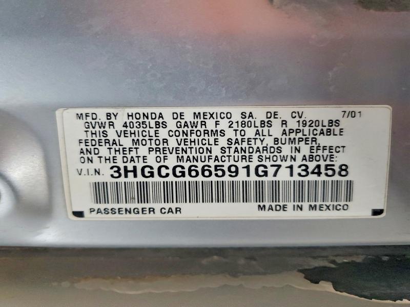 56692576 :رقم المزاد ، 3HGCG66591G713458 vin ، 2001 Honda Accord مزاد بيع
