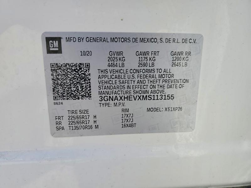 56698316 :رقم المزاد ، 3GNAXHEVXMS113155 vin ، 2021 Chevrolet Equinox مزاد بيع