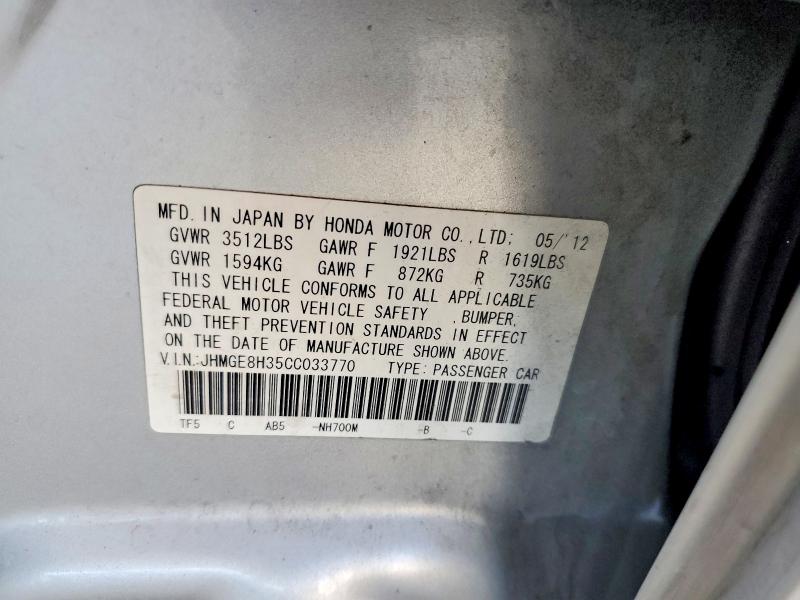 Продаж на аукціоні авто 2012 Honda Fit, vin: JHMGE8H35CC033770, номер лоту: 85977365