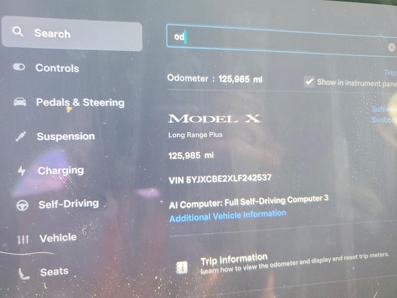 2020 Tesla Model X მანქანა იყიდება აუქციონზე, vin: 5YJXCBE2XLF242537, აუქციონის ნომერი: 58397026