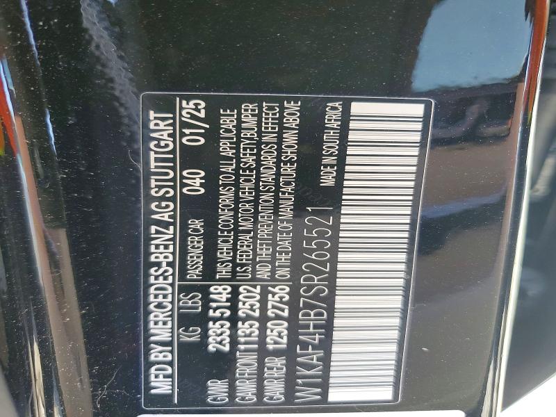 2025 Mercedes-benz C მანქანა იყიდება აუქციონზე, vin: W1KAF4HB7SR265521, აუქციონის ნომერი: 56269976