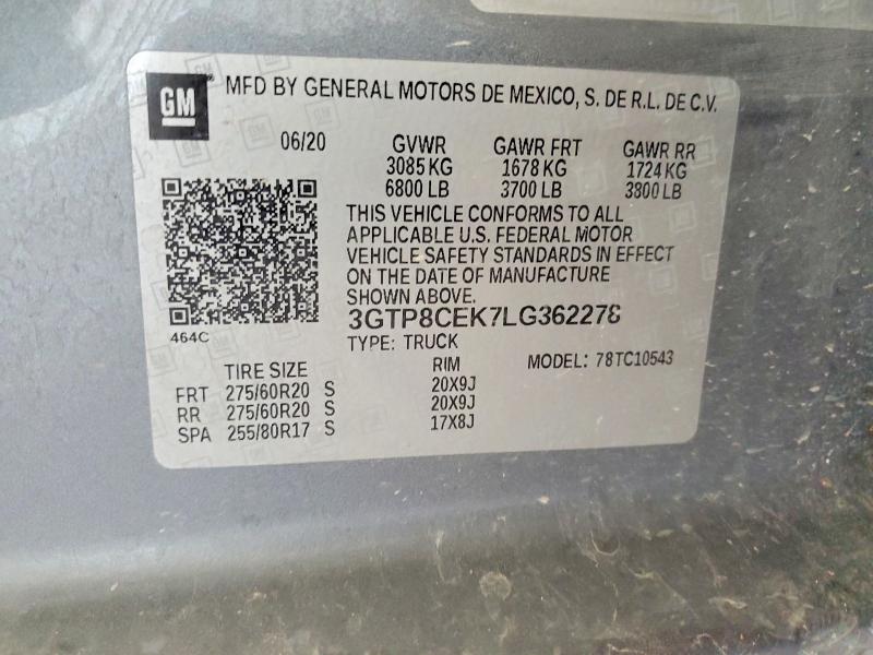 Продажа на аукционе авто 2020 Gmc Sierra, vin: 3GTP8CEK7LG362278, номер лота: 56499576