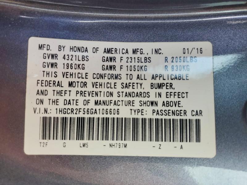 Aukcja sprzedaży 2016 Honda Accord, vin: 1HGCR2F56GA106606, numer aukcji: 55914656