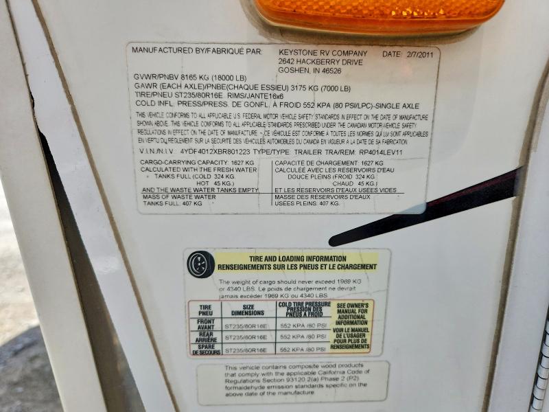 Продаж на аукціоні авто 2011 Keystone Raptor Toy Hauler Se, vin: 4YDF4012XBR801223, номер лоту: 57000236