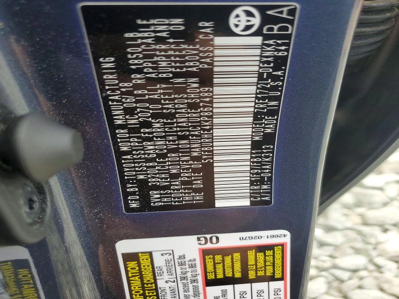 Auction sale of the 2019 Toyota Corolla, vin: 5YFBURHE4KP867489, lot number: 85608155