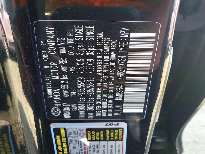 56594026 :رقم المزاد ، KM8SR4HF7HU249734 vin ، 2017 Hyundai Santa Fe مزاد بيع