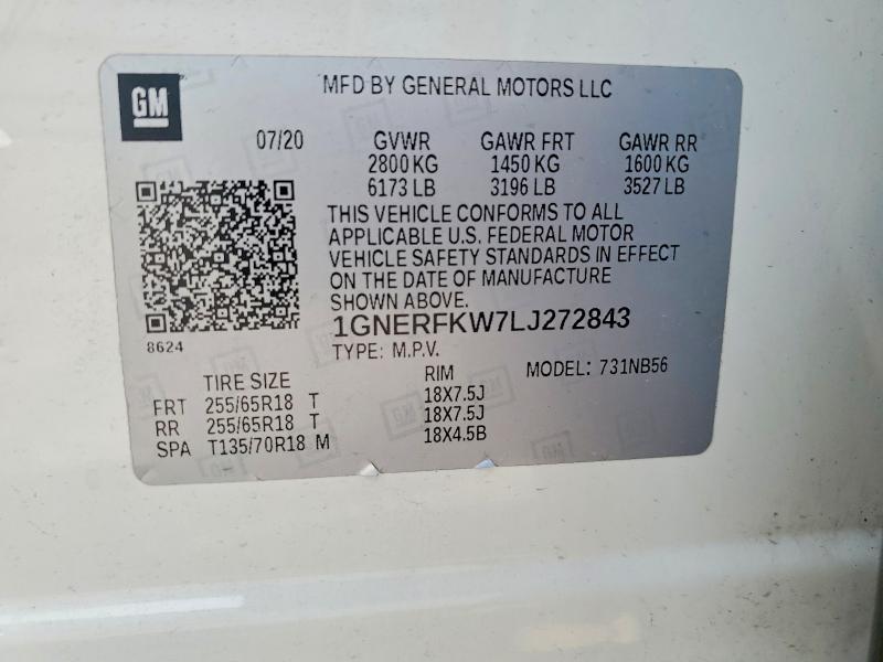 57876406 :رقم المزاد ، 1GNERFKW7LJ272843 vin ، 2020 Chevrolet Traverse مزاد بيع