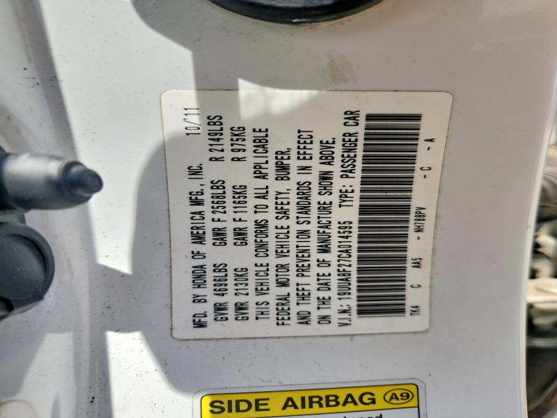 59179056 :رقم المزاد ، 19UUA8F27CA014595 vin ، 2012 Acura Tl مزاد بيع