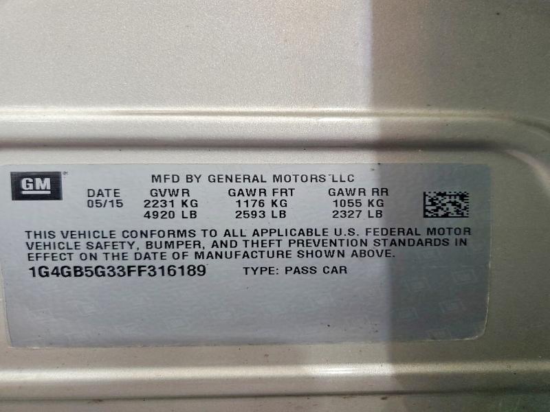 Продажа на аукционе авто 2015 Buick Lacrosse, vin: 1G4GB5G33FF316189, номер лота: 57662186