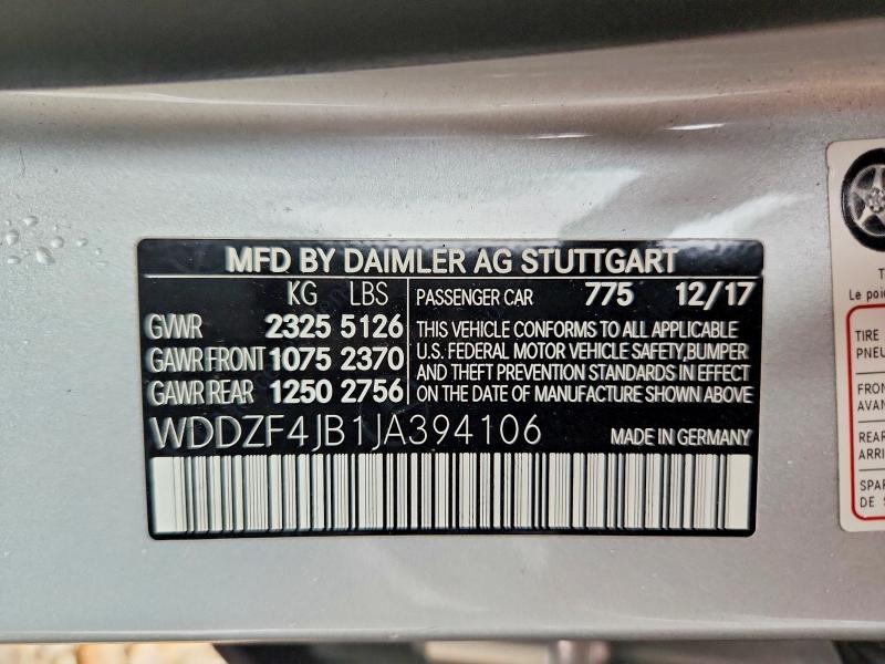 Aukcja sprzedaży 2018 Mercedes-benz E, vin: WDDZF4JB1JA394106, numer aukcji: 57667966