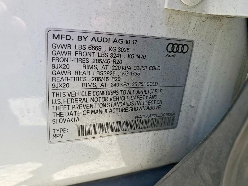 56367306 :رقم المزاد ، WA1LAAF70JD016384 vin ، 2018 Audi Q7 مزاد بيع