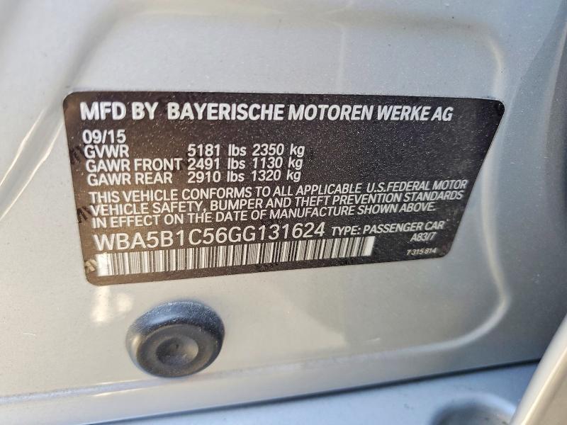Продаж на аукціоні авто 2016 Bmw 535, vin: WBA5B1C56GG131624, номер лоту: 55981996