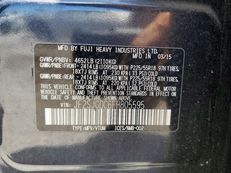 2015 Subaru Forester მანქანა იყიდება აუქციონზე, vin: JF2SJGDC6FH805595, აუქციონის ნომერი: 55469166