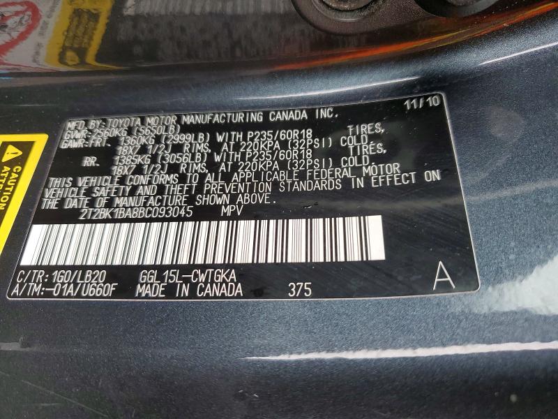 2011 Lexus Rx მანქანა იყიდება აუქციონზე, vin: 2T2BK1BA8BC093045, აუქციონის ნომერი: 58287786