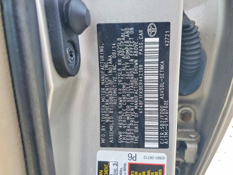2014 Toyota Camry მანქანა იყიდება აუქციონზე, vin: 4T4BF1FK9ER442198, აუქციონის ნომერი: 56116996