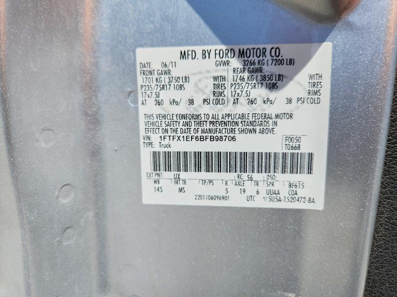 55031216 :رقم المزاد ، 1FTFX1EF6BFB98706 vin ، 2011 Ford F150 مزاد بيع