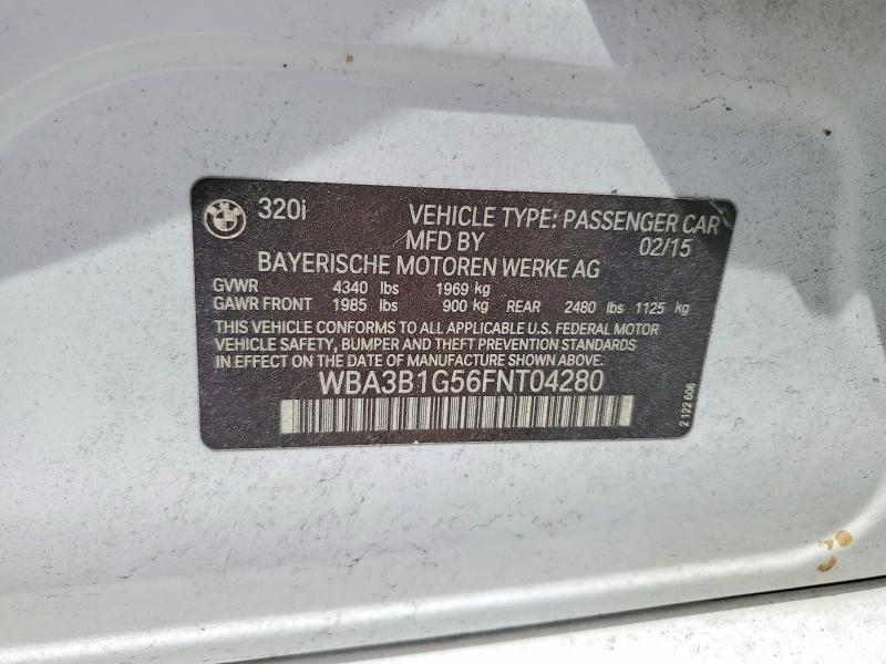 2015 Bmw 320 მანქანა იყიდება აუქციონზე, vin: WBA3B1G56FNT04280, აუქციონის ნომერი: 58139286