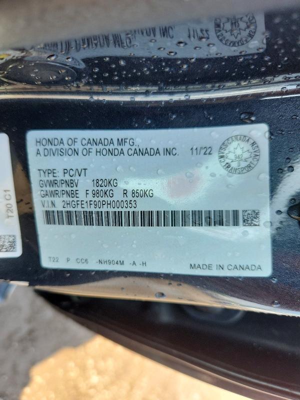 2023 Honda Civic მანქანა იყიდება აუქციონზე, vin: 2HGFE1F90PH000353, აუქციონის ნომერი: 85989965