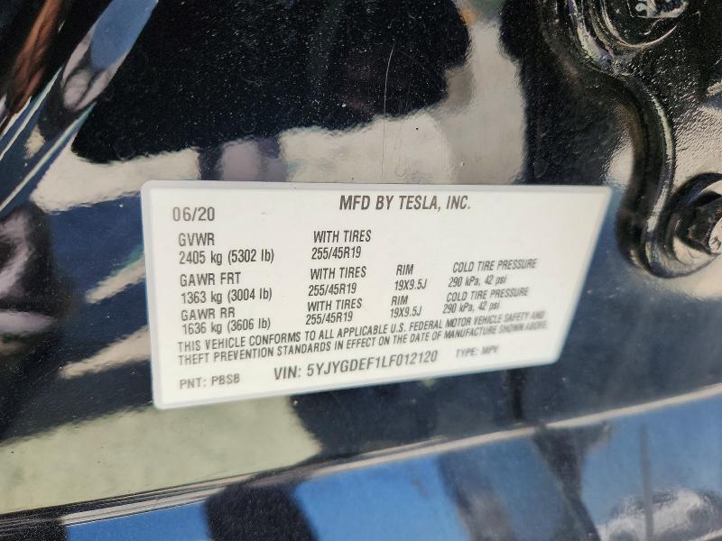 Продажа на аукционе авто 2020 Tesla Model Y, vin: 5YJYGDEF1LF012120, номер лота: 58996166