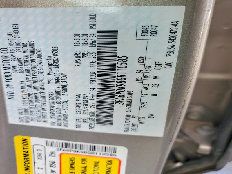 Aukcja sprzedaży 2016 Ford Fusion, vin: 3FA6P0K98GR110585, numer aukcji: 57364716